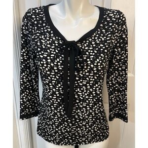 Talbots Top with Tie at Neckline in Black & White Bubble Print Size Small